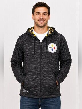 Pittsburgh Steelers Zubaz NFL Zip Hoodie Jacket Black Gray‎ Size L